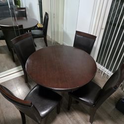 5-Piece Round Dining Table Set – Dark Espresso Finish