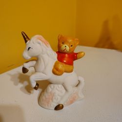 Teddy Bear Riding Unicorn Figurine 