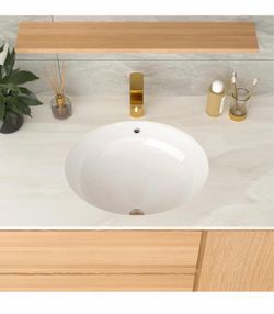 GHomeG Undermount Bathroom Sink White 19x16 Inch Porcelain Ceramic Lavatory Vanity Sink with Overflow Under Counter Bathroom Sink Oval