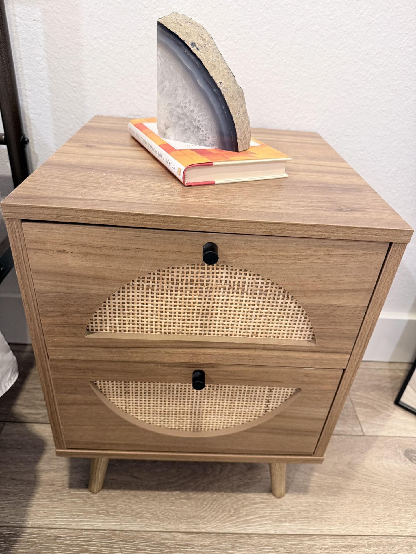 Two Rattan Nightstand with Drawer