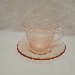 Vintage Pink Depression Glass Cup & Saucer Set – Princess Pattern