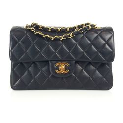Chanel Black Lambskin Leather Small Classic Double Flap GHW Shoulder Bag 