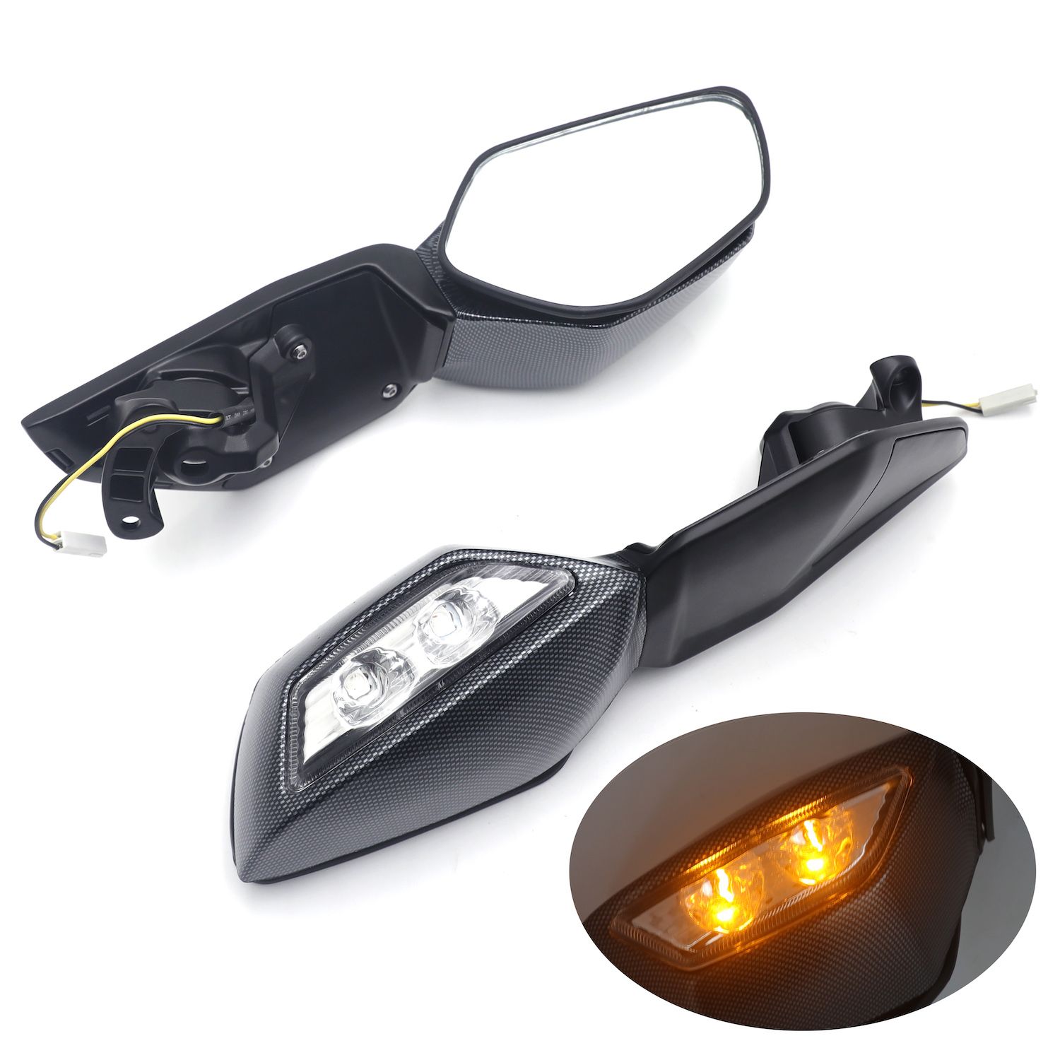 Carbon Fiber Style Rearview Mirrors LED Turn Signals For 2016-2021 Kawasaki Ninja ZX10R PN: MT252-039-CN