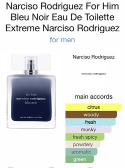 Narciso Rodriguez Bleu Noir Extreme Cologne 3.3 oz EDT Spray for