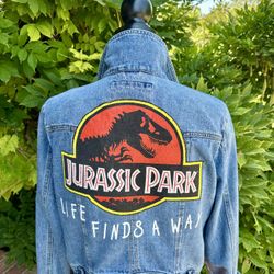 Women's Jurassic Park "Life Finds A Way" Jean Jacket by Mossimo Supply Co.-Large