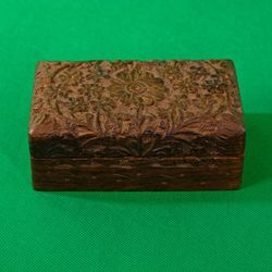 Antique hand small wooden carved box beautiful pattern