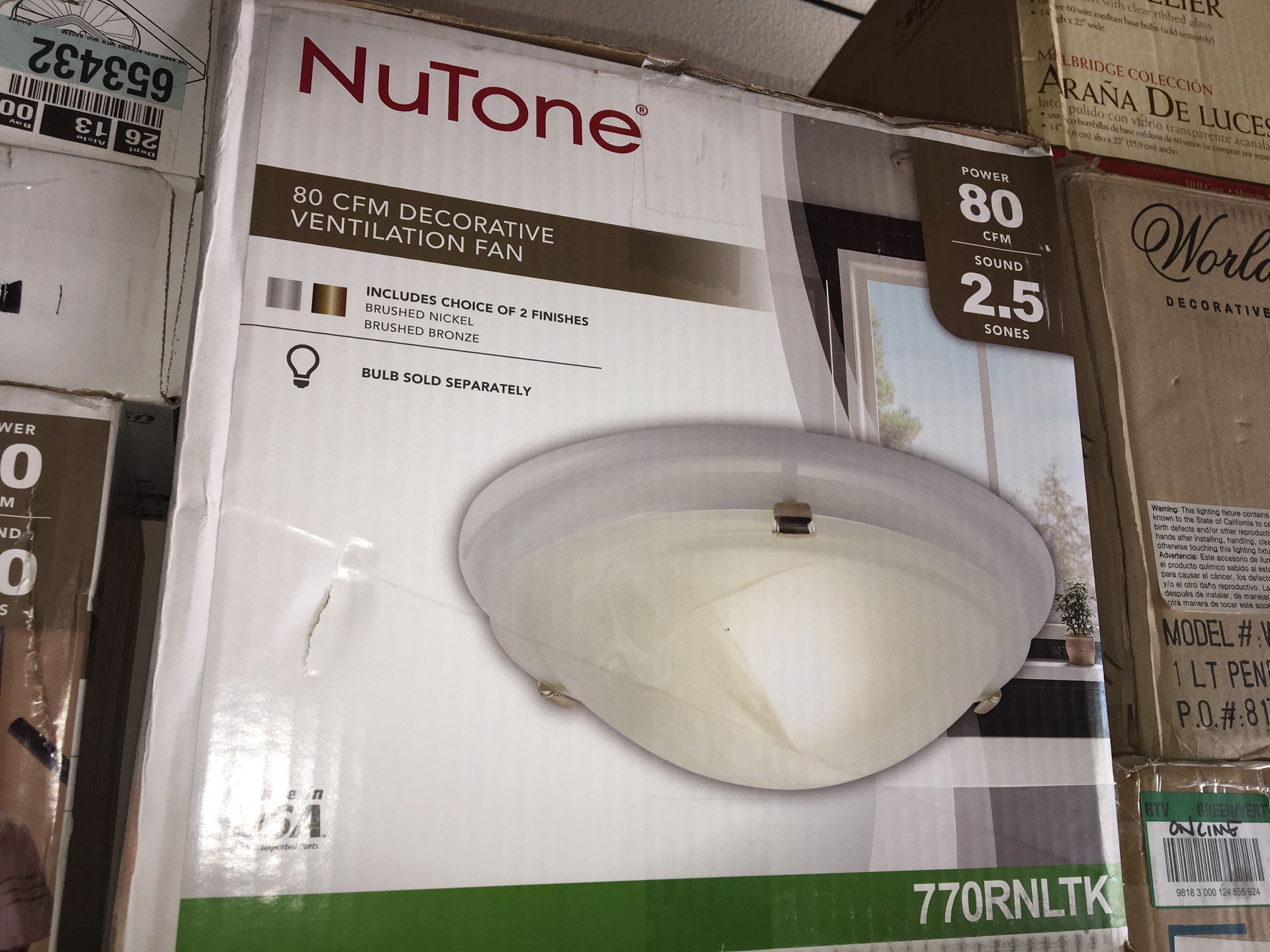 NuTone Decorative Brushed Nickel 80 CFM Ceiling Bathroom Exhaust Fan with Round Globe and Easy Change Trim