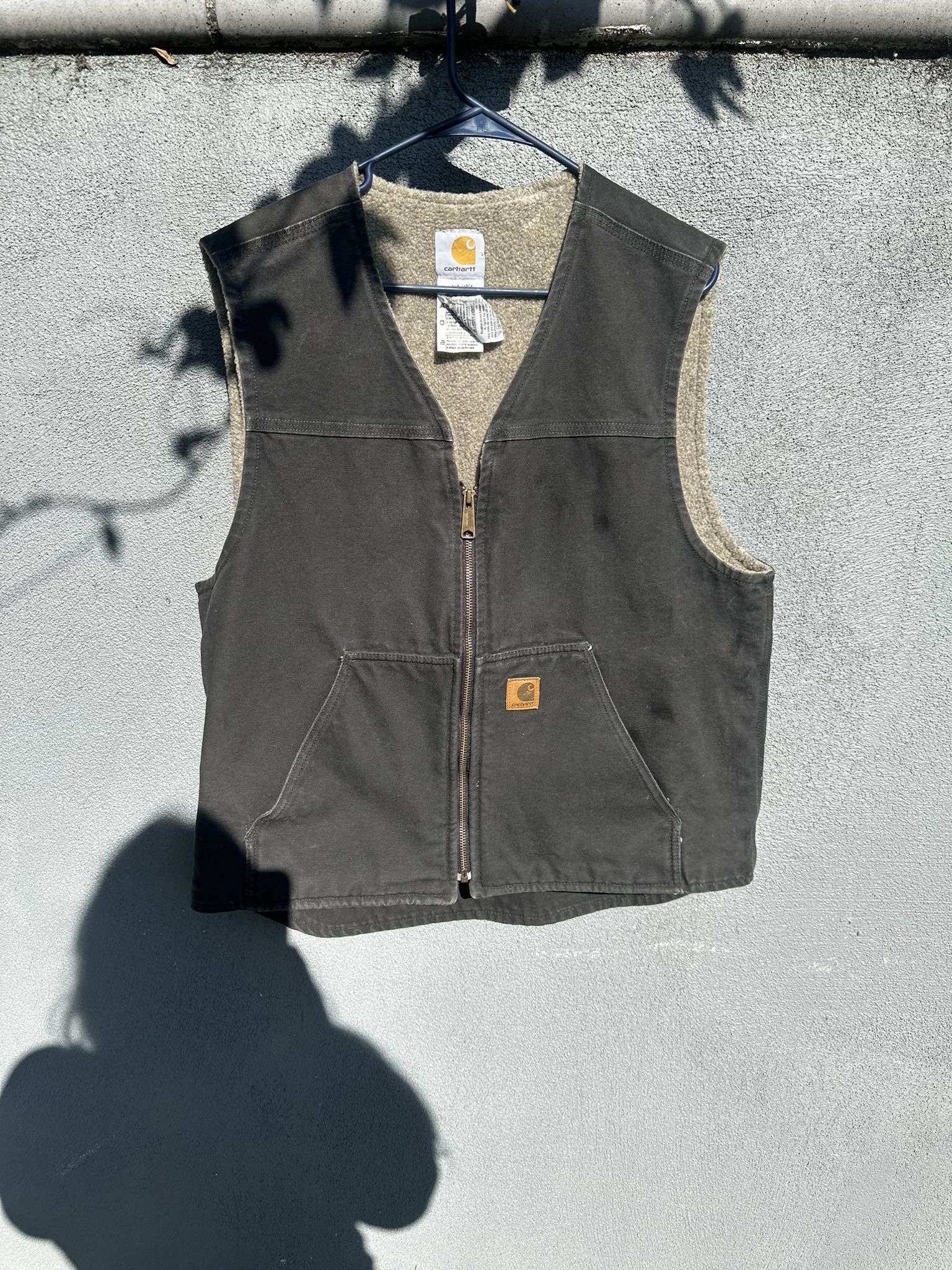 Vintage Carhartt Men's Distressed Black Sherpa vest