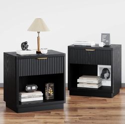 Fluted Nightstand Set of 2 with Charging Station – NEW