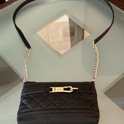 CALVIN KLEIN BLACK QUILTED LAMBSKIN LEATHER BAG W/ CHAIN STRAP