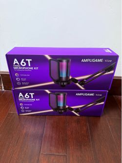 FIFINE AmpliGame A6T USB Gaming Microphone Kit, Condenser Mic for Streaming Mute Button, RGB Indicator, Boom Arm, Gain Control, Pop Filter, Shock Moun