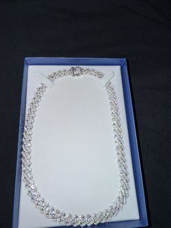16” 925 Silver Cuban Chain With Swarovski Crystals