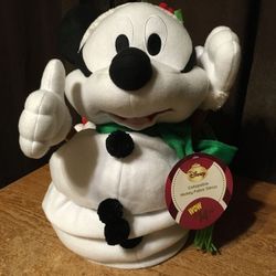Disney Mickey Mouse 24" Collapsible Snowman Figure Christmas Scarf And Santa Hat