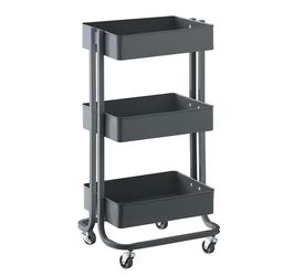 3-Tier Rolling Cart, Dark Gray