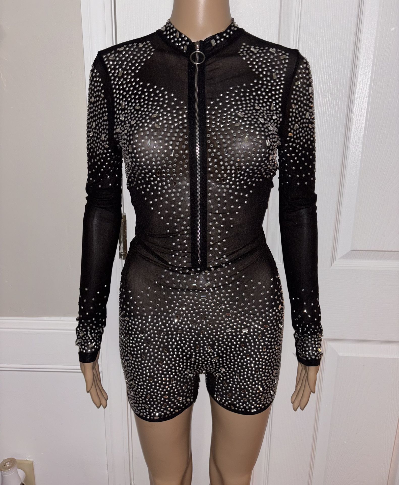 Black Rhinestone Bodysuit
