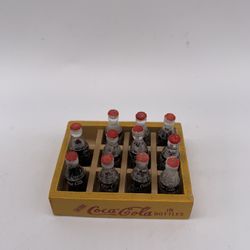 Vintage Drink Coca Cola In Bottles In Yellow Wood Crate. 11 Bottles Miniature