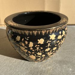Gold Black Floral Ceramic Vase Flower Pot Planter
