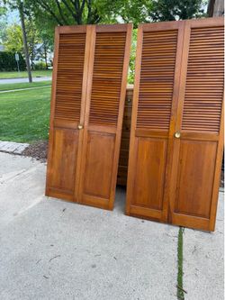 2 Vintage Solid Wooden Bi Fold Doors, 36 by 79, original knobs, solid, $25 each