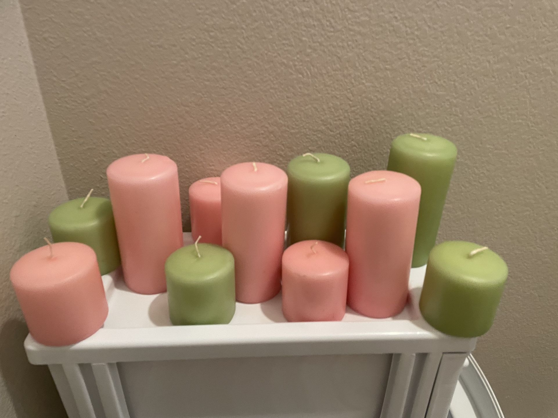 Set Of Candles. Green & Pink Decorations
