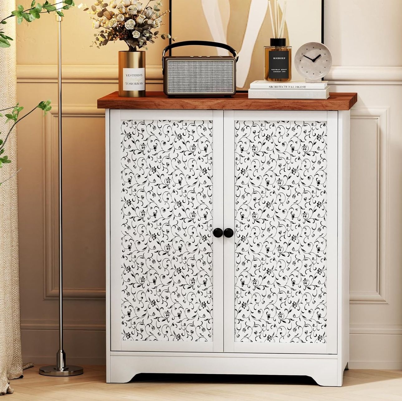 Buffet Sideboard with Storage, 2025 Coffee Bar Cabinet with Unique Pattern, Fashion Entryway Accent Cabinet with 2 Doors or Adjustable Shelf for Livin