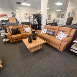 Too Grain Leather Power Reclining Sofa And Loveseat 
