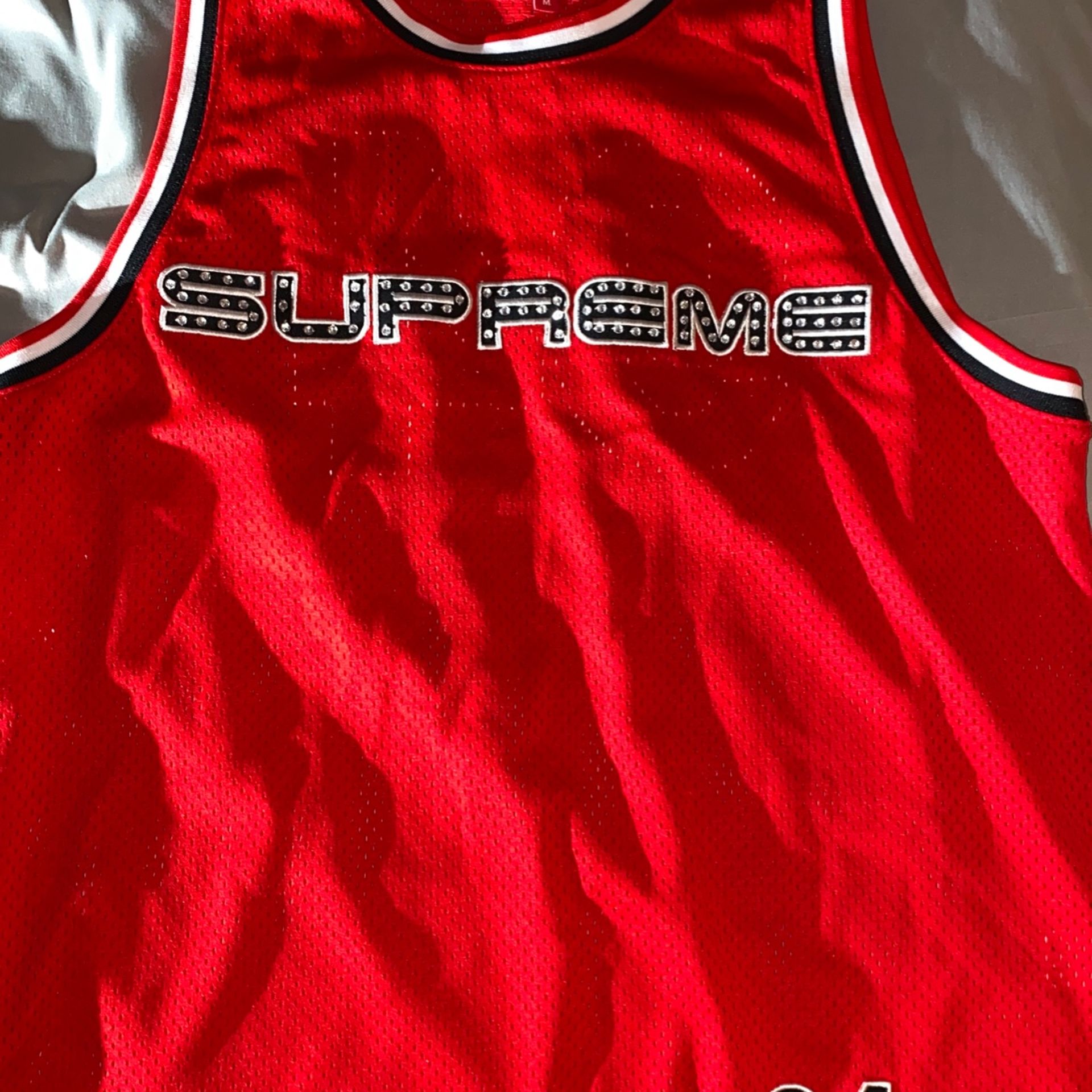 [USED] Supreme Rhinestone Basketball Jersey RED
