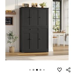 Storage Cabinet, Modern Kitchen Hutch Cabinet with Doors and Shelves, Freestanding Food Pantry with Large Storage Drawer for Dining Room, Living Room,