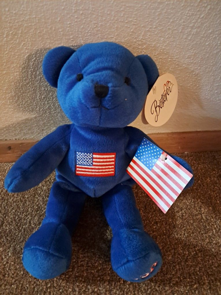 Plush Blue Bear with American Flag