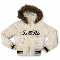 Southpole girl y2k cream hooded fur puffer zip up jacket
