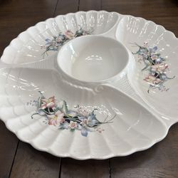 Vintage porcelain floral shell chip and dip platter Japan