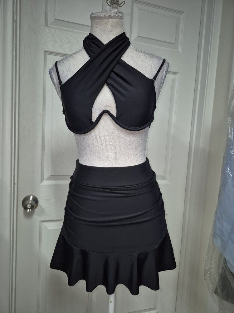X-SMALL Halter Bikini Top And Swim Skirt