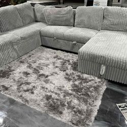BRAND NEW GREY CORDUROY SECTIONAL POP-UP SLEEPER SAME DAY DELIVERY 