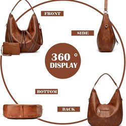 Hobo purses for Women Large Crossbody Bags Boho Satchel Bags with Tassel Ladies Leather Handbags with Crossbody Strap 2PC Brown
