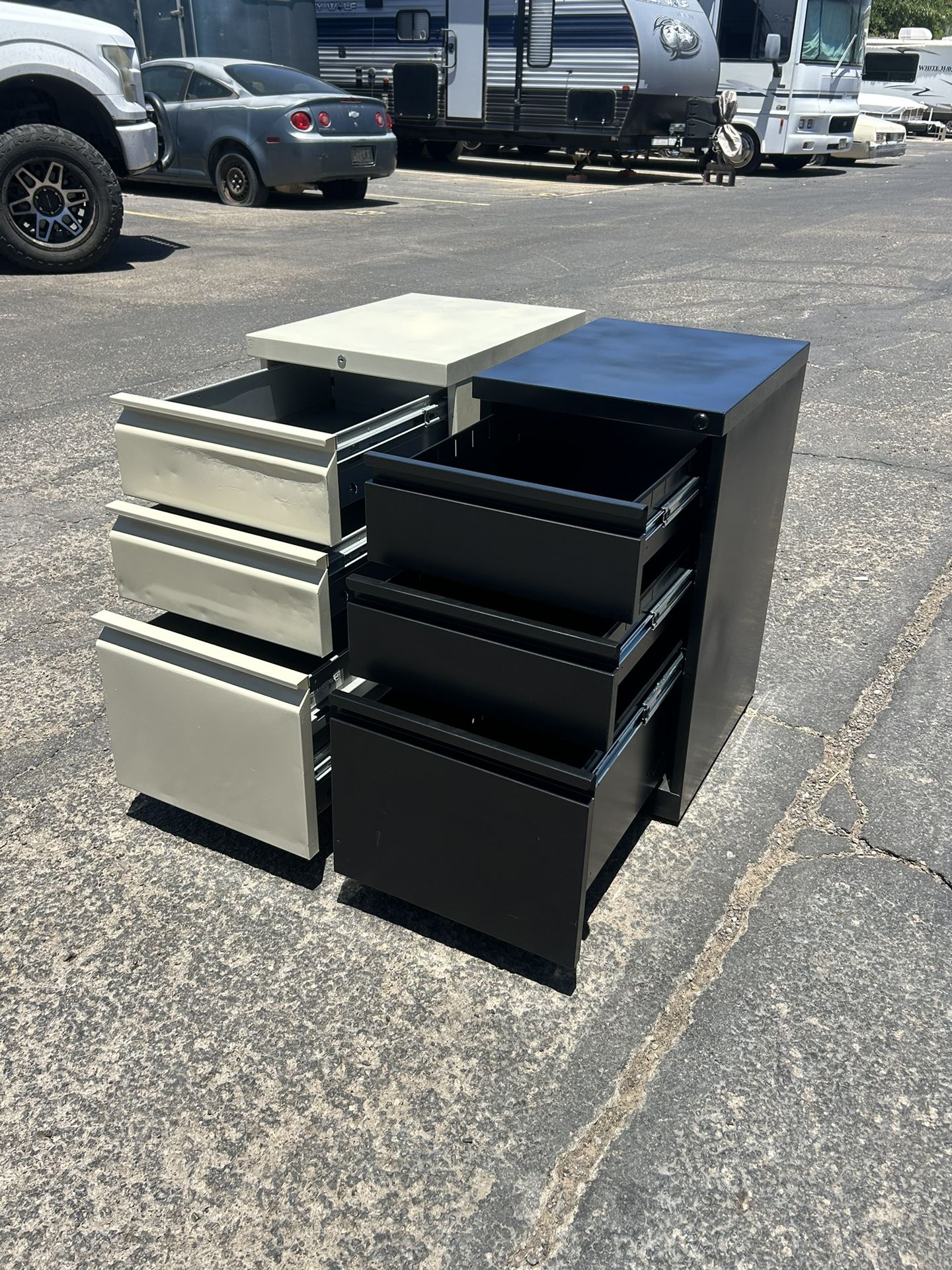 2 Metal File/Tool Cabinets With Wheels- $20 Each