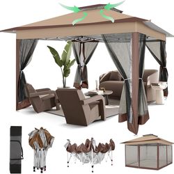 COBIZI 12x12 Pop Up Gazebo On Clearance Canopy Tent- Upgrade Metal Outdoor Canopy Waterproof - Portable Gazebo with Mosquito Nettings, 4 Ropes 8 Stake
