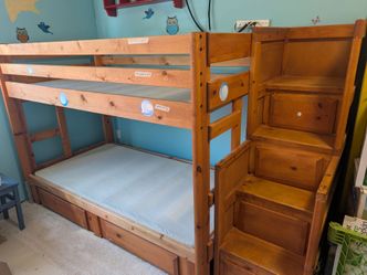 Solid Wood Bunk Bed with Free Standing Staircase and Newer Twin Beds