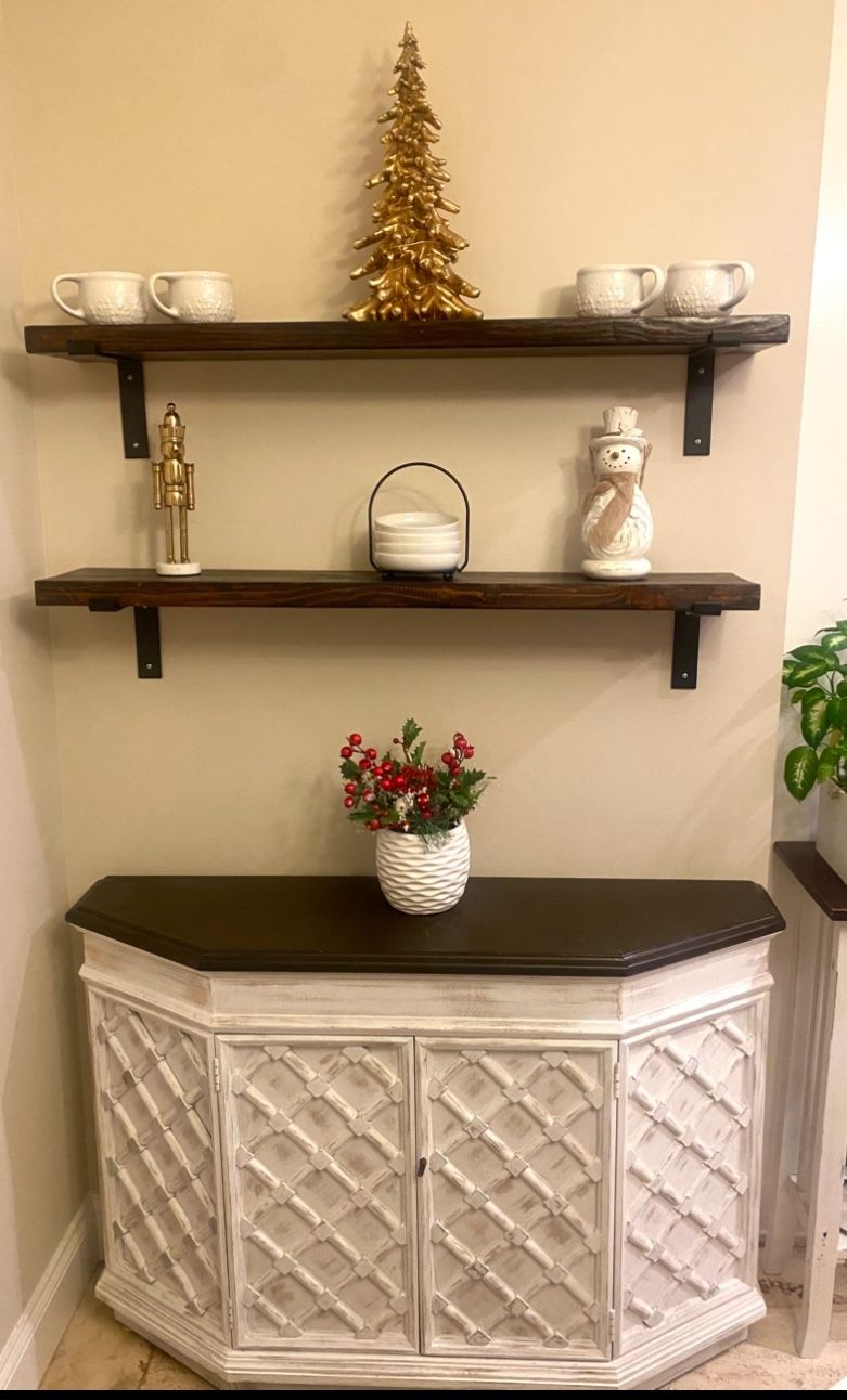 Solid Wood Shelving Unit with Buffet and Storage Drawers