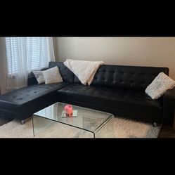 Black Leather Sectional Sofa Futon