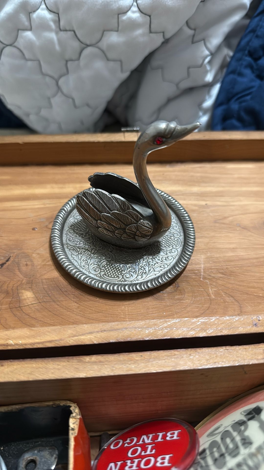 Vintage EP Zinc Alloy Silver Swan Ring Tray