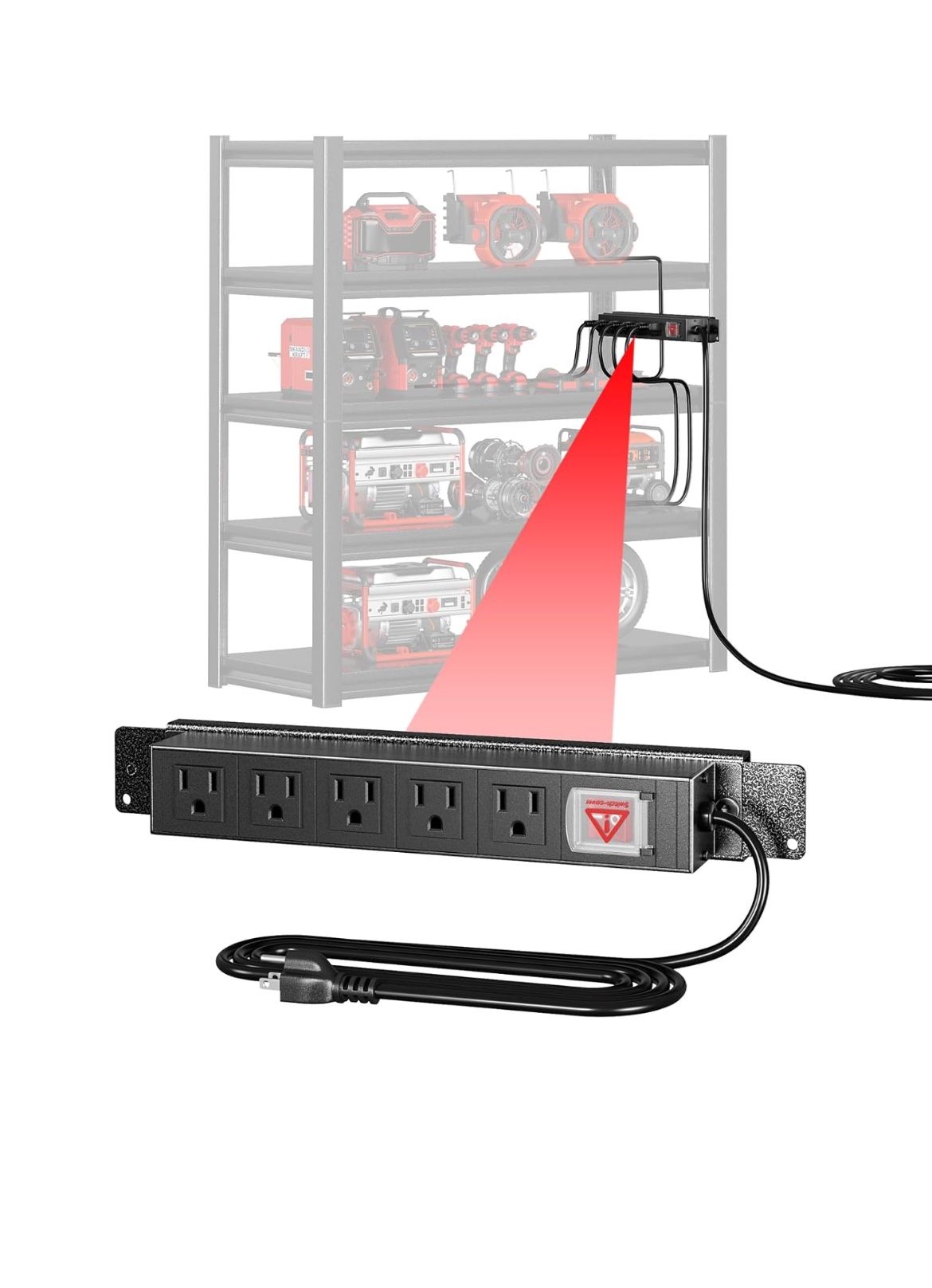 5 Outlet Power Strip for 16 Inch Wide Garage Shelving,Metal Shelf Accessories Adjustable Easy Charging Easy to Install Heavy Duty Steel Metal for Gara