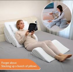 Brand New Adjustable Orthopedic Bed Wedge Pillow Set, Reading Pillow & Back Support for Sleeping, Memory Foam Wedge for Lower Back, Knee and Leg Pain,