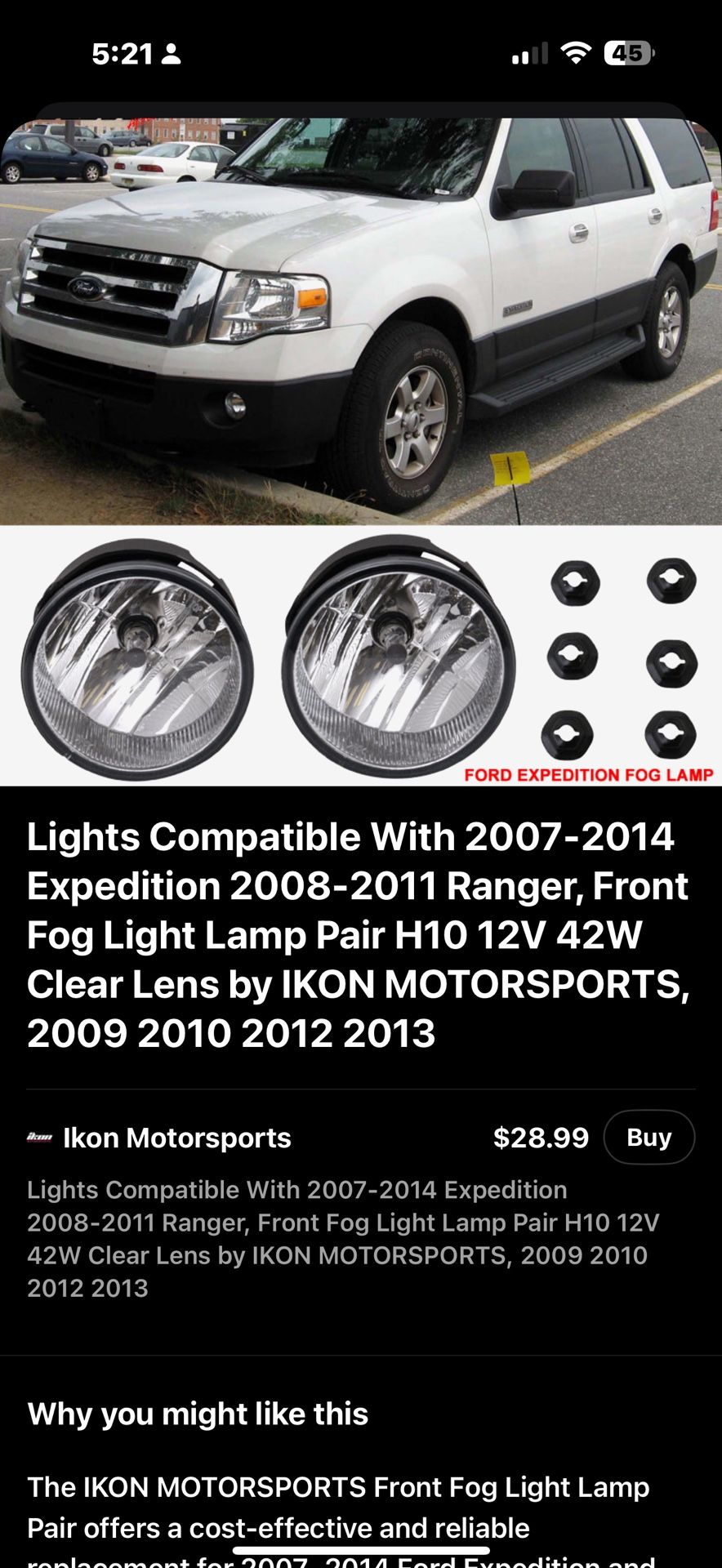 Set of Replacement Fog Lights — Fits 2007–2014 Ford Expedition & 2008–2011 Ford Ranger (Driver & Passenger Side) • Direct replacement for your factor