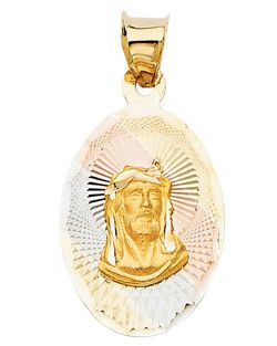 Beautiful oval shape Jesus face religious stamp pendant 14K REAL YELLOW, WHITE & ROSE GOLD. Description⬇️