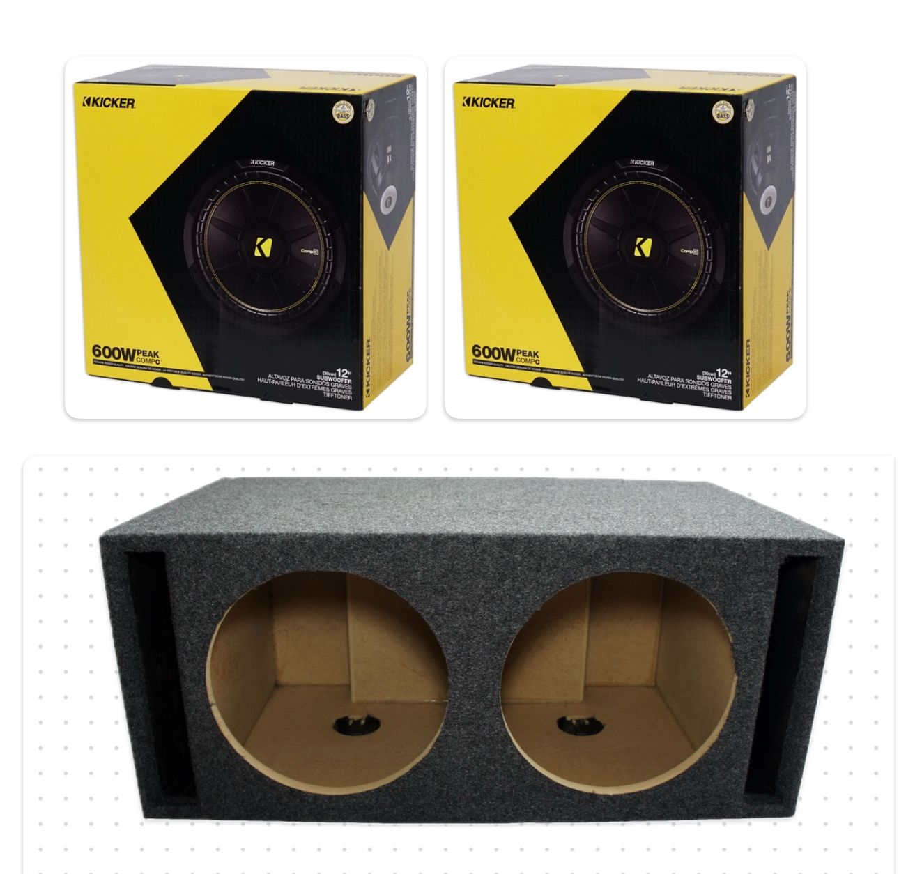 New 2 12” Kicker Comp C Subwoofers And Ported Box