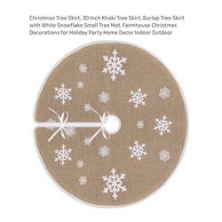 Brand new Christmas Tree Skirt, 30 Inch Khaki Tree Skirt, Burlap Tree Skirt with White Snowflake Small Tree Mat, Farmhouse Christmas Decorations for H