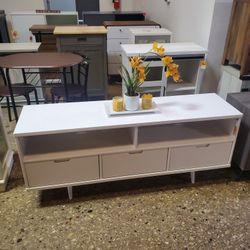 Mid Century Modern Style White TV Entertainment (New In A Box)