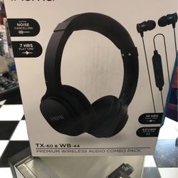 iHome Wireless Combo Pack with Active Noice Cancelling Headphones and Wireless Earbuds