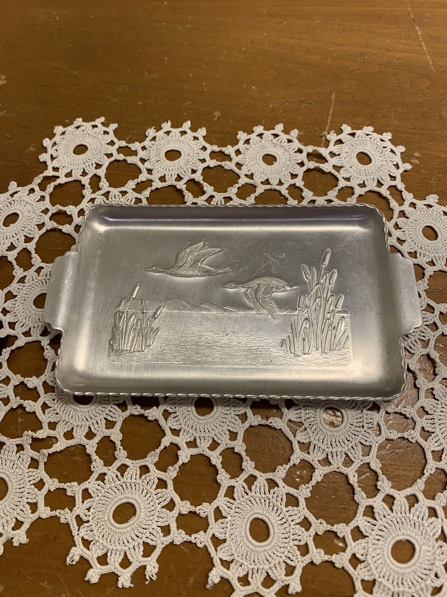 Vintage Duck And Cattail Aluminum Business Card Tray 