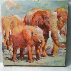 Elephant Painting, Oil on print