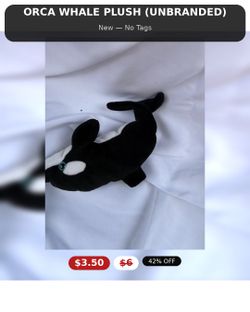 Orca Whale Plush Toy — Black & White Killer Whale, New